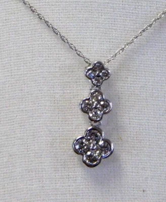 NEW 14Kt White Gold 0.5 Ct Diamond Cluster Past-Present-Future 18" Necklace 2.2g - Image 1 of 4