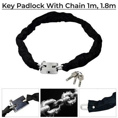 Heavy Duty Bike Chain Padlock Lock Steel Motorbike Bicycle Security 1M 1.8M - Image 1 of 4