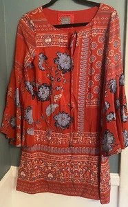 Anthropologie Vanessa Virginia Dress - Size 4 - Red - Floral Print - Bell Sleeve - Picture 1 of 7