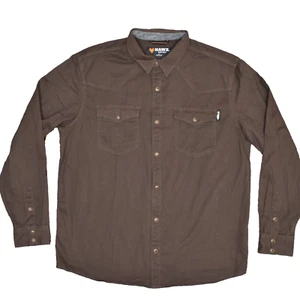NEW Hawk Work Gear Cotton Brown Pearl Snap Button Shirt Long Sleeve Size L Twill - Picture 1 of 8
