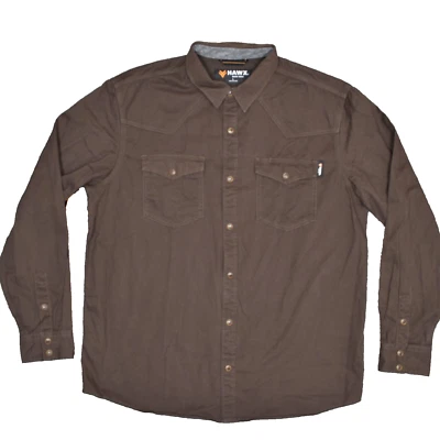 NEW Hawk Work Gear Cotton Brown Pearl Snap Button Shirt Long Sleeve Size L Twill - Image 1 of 4