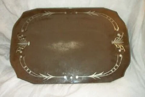 1920s ART DECO ETCHED MIRROR PLATEAU FRAMELESS OCTAGON BUBBLES BASKETS FELT Cover