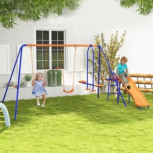 4 in 1 Garden Swing Set with Double Swings, Glider, Slide, Ladder for Outdoors - Picture 1 of 9