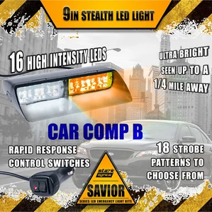 16 LED Dash Light Windshield Warning Flash Strobe Truck Pick Up White Amber - Picture 1 of 6