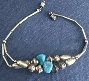 Tolles Vintage Navajo Türkis Flüssigsilber Armband - Bild 1 von 4