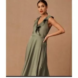 Vestido BHLDN Sachin Babi Para Mujer 2 Tansy Charmeuse Maxi Largo Envoltura Salvia - Imagen 1 de 16