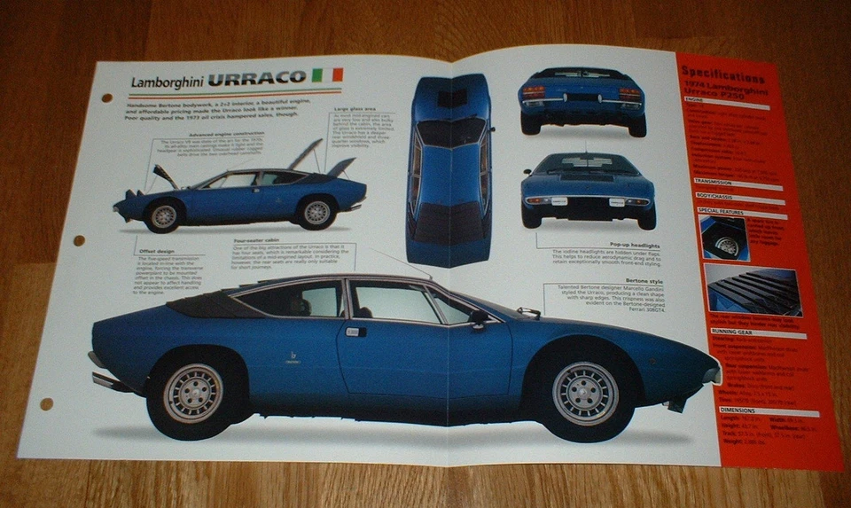 Lamborghini Urraco P250 1974 hoja de especificaciones folleto información foto 74 P 250 Foto 1 de 1