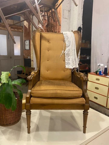 Louis XVI Style Bergere Gold Satin and Cane Armchair Cover