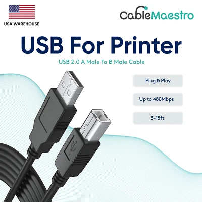 Printer USB 2.0 Cable Cord Transfer PC A to B Male Device HP Brother Canon Epson - Image 1 of 2