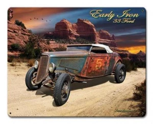 1933 Ford Early Iron Classic Roadster Oldtimer Auto Hot Rod Auto Blechschild LG925 - Bild 1 von 1