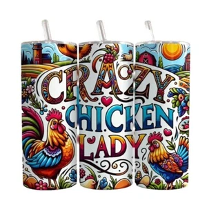 Crazy Chicken Lady, Funny Farm Chicken 20 oz Skinny Tumbler Travel Mug Insulated - Picture 1 of 3