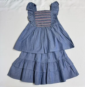 Crown & Ivy Girls Chambray Smocked Flutter Sleeve Top & Ruffle Skirt Set Size 6X - Picture 1 of 10