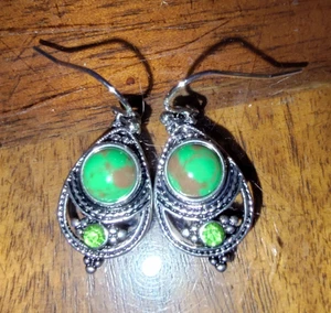 Grün Kupfer Türkis Ohrringe - Sterlingsilber Ton 1" - WUNDERSCHÖN! - Bild 1 von 2