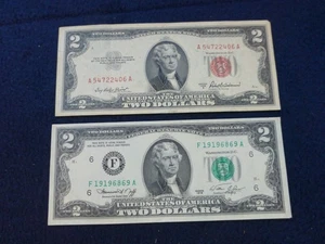 (2) used American 2-dollar bills 1976 series & 1953 series - Picture 1 of 2