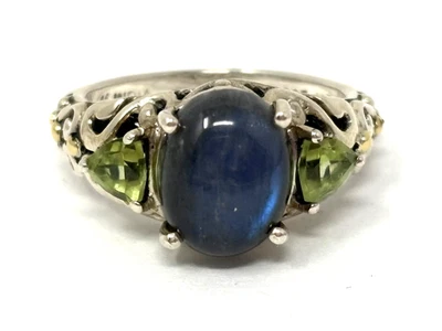 Мистическая Индия ювелирных изделий синий кианит и зеленый перидот серебро/18K кольцо, размер 6 - Изображение 1 из 4
