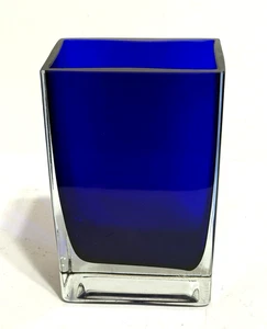 Cobalt Blue Heavy Glass Vase Rectangular 6.5"H x 4"L x 2.5"W Clear Glass Bottom - Picture 1 of 12