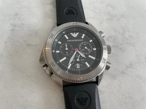Emporio Armani Men’s Chronograph Watch – Black Silicone Strap, Battery replaced - Picture 1 of 4