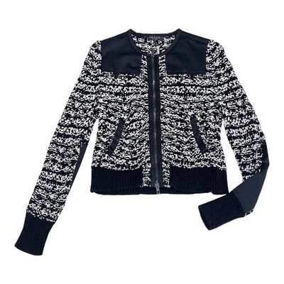 RAG & BONE M Viola Sweater Black/White Ribbon Knit Zip Cardigan MSRP $495 - Image 1 of 4