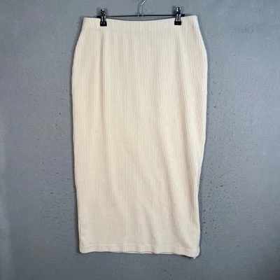 Falda midi de punto acanalado beige Free People talla grande con abertura Foto 1 de 4