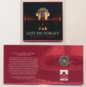 Australia 2018 $2 ANZAC Eternal Flame Coloured C Mintmark in RAM Pack - Bild 1 von 1