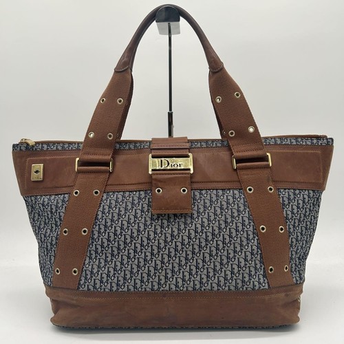 Rara borsa a mano Christian Dior Street Chic Trotter blu navy tela pelle tote bag