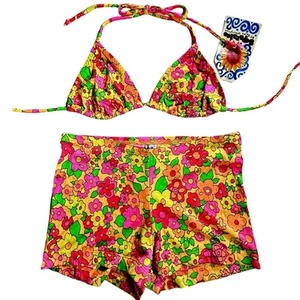 VTG 90s Point Conception Bikini Boy Leg Shorts Triangle 2-Piece Swimsuit Y2K NWT - Picture 1 of 10