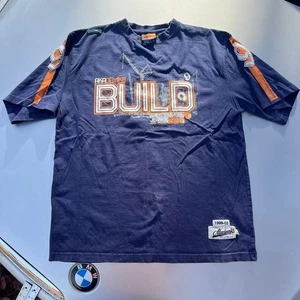 Y2K Navy and orange AkaDemiks Build T-shirt - Picture 1 of 11