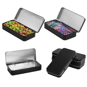 4 Pack Metal Rectangular Hinged Tin Boxes with Lid, Black Metal Containers Po... - Picture 1 of 7
