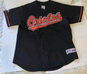 VTG BALTIMORE ORIOLES JERSEY BLACK MAJESTIC L BASEBALL MLB STITCHED AWAY ORANGE - Picture 1 of 6