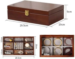 Solid Wooden Jewelry Box for Women | 2-Layer Organizer | Vintage - Picture 1 of 6
