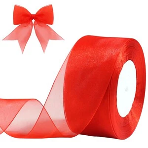 Red Sheer Organza Ribbon for Gift Wrapping 2 inch 50 Yards Chiffon Ribbon for... - Picture 1 of 7