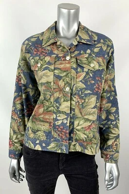 Chaqueta Vaquera Norm Thompson Jeans M Multicolor Azul Floral Botón Frontal EE. UU. Foto 1 de 4