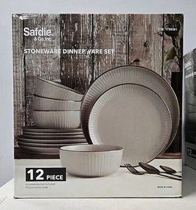 NUOVO Safdie & Co. Set di stoviglie in gres 12 pezzi grigio moderno - Foto 1 di 2