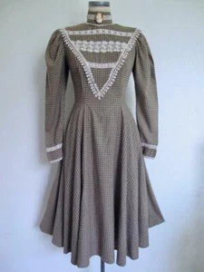 Jessica McClintock Gunne Sax Prairie Dress Boussac France Fabric Green Plaid - Picture 1 of 12