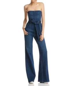 Alice & Olivia Jeans Blue Susy Jean Denim Wide Leg Jumpsuit Womens Size 26 - Picture 1 of 9