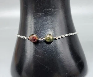 Handmade Rhodium 925 Double Tourmaline Beaded Bracelet Sterling Silver 6.75" - Picture 1 of 12