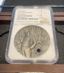 Al Capone 2oz .999 Silver NGC MS70 Antiqued w/ Paperwork & Box CD27 - Picture 1 of 5
