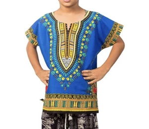 Lofbaz Unisex Child Kids Traditional African Printed Dashiki T-Shirt Tops - LG - Picture 1 of 4