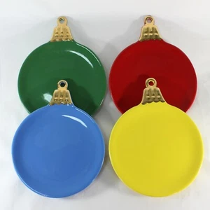 Juego de 4 Platos de Cerámica Adorno de Navidad Dept 56 Azul Amarillo Rojo Verde - Imagen 1 de 12