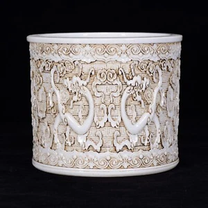 5.9" china antique qing dynasty wang bingrong mark porcelain dragon brush pot - Picture 1 of 9