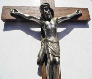 Vintage Wall Hanging Crucifix Wood Cross Heavy Metal Jesus Corpus 1 Foot God - Picture 1 of 6