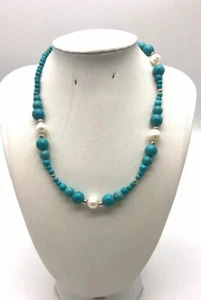 A Cultured Freshwater Pearl and Graduated Turquoise Howlite Necklace - Picture 1 of 3