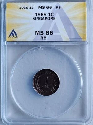 Singapore 1 Cent 1969 ANACS MS 66 RB - Image 1 of 2