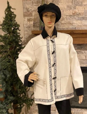 Chaqueta bordada polar marfil ALFRED DUNNER negra botones de palanca talla 14 Foto 1 de 4
