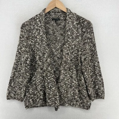 Cárdigan EILEEN FISHER L Lino Mezcla Algodón Mármol Frente Abierto Suéter Gris EE. UU. Foto 1 de 4