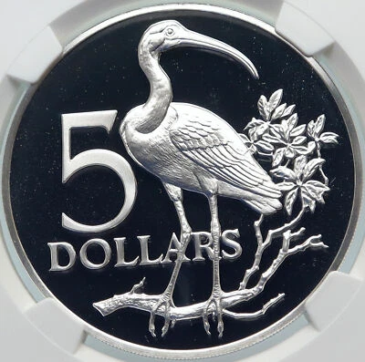 1972 TRINIDAD and TOBAGO Ibis INDEPENDENCE Proof Silver 5 Dollar Coin NGC i85396 - Image 1 of 4