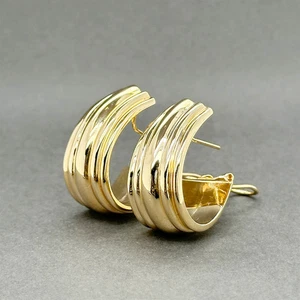Estate 18K Yellow Gold Ribbed J Hoop Earrings - Picture 1 of 5