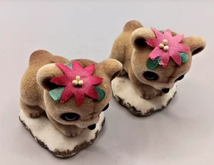 2 Vintage Josef Original beflockte Weihnachten Teddybär Figur mit Weihnachtsstern - Bild 1 von 13