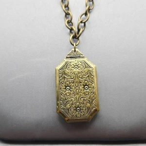 VTG Victorian Revival Perfume Locket Necklace 31" Floral Antique Gold Tone 80s - Picture 1 of 14