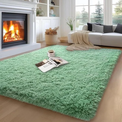 Fluffy Area Rugs 8x10 Non-Slip Shag Green Carpet for Living Room & Bedroom Floor - Image 1 of 4